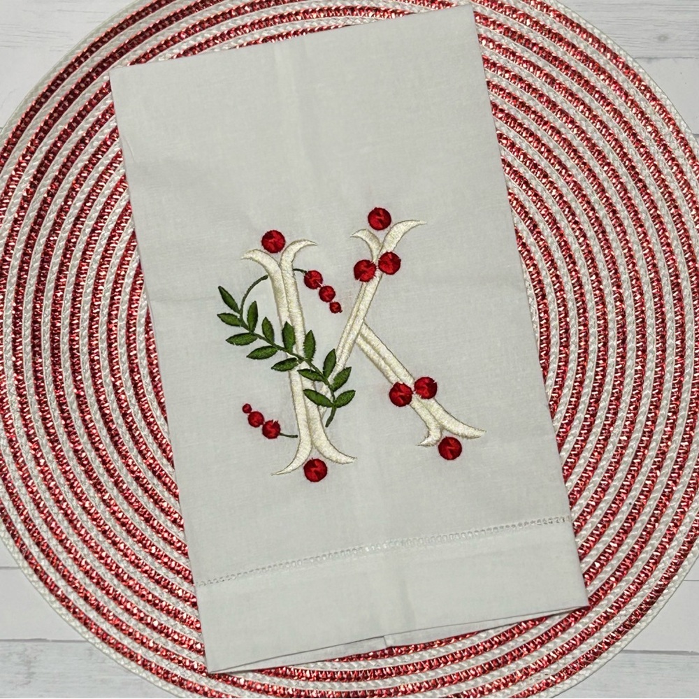 New embroidered Christmas tea towel made to order